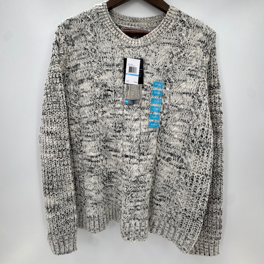 Berkley Jensen Marled Cable Knit Sweater Womens XL Ocean Black Ivory Crew Neck
